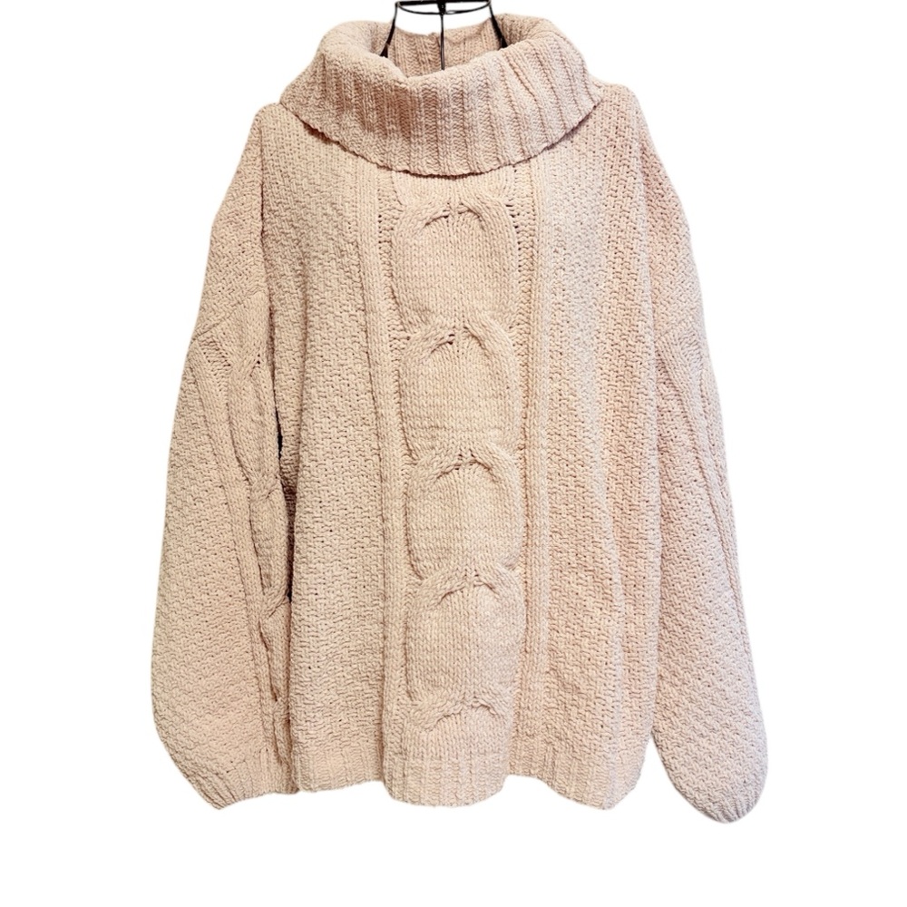 Seven7 Women’s Cowl Neck Soft Cozy Cream Chunky Knit Sweater, Size XL